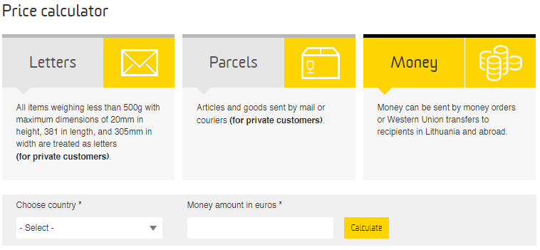 Lietuvos paštas Postage Rates