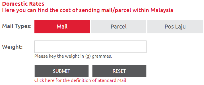 Pos Malaysia Postage Rates