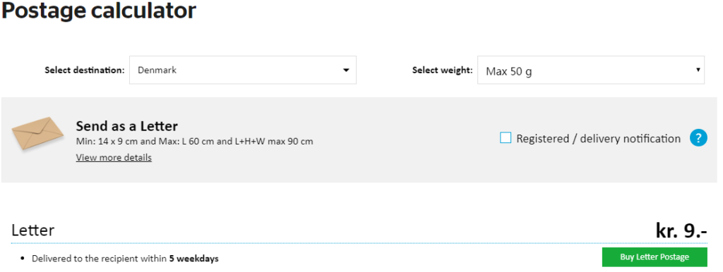 postnord postage rate